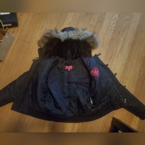 Vintage juicy couture jacket reversible Faux fur hood size L